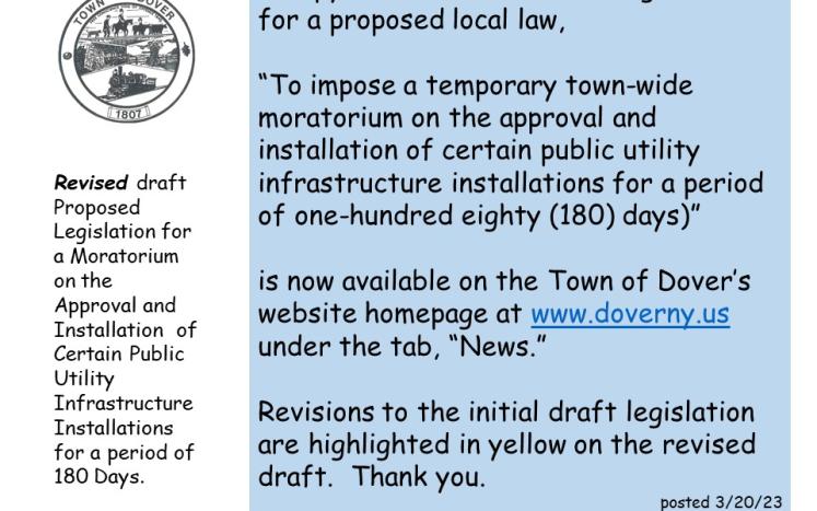 The Revised Draft Proposed Public Utility Infrastructure Moratorium Legislation is now available 