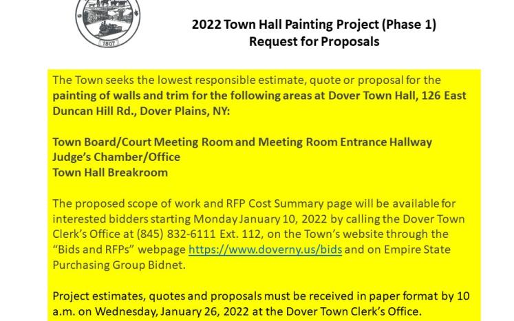 Notice of Town Hall Painting Requests for Proposals (RFPs)