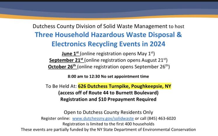 Dutchess County Household Hazardous Waste Collection Events Notice